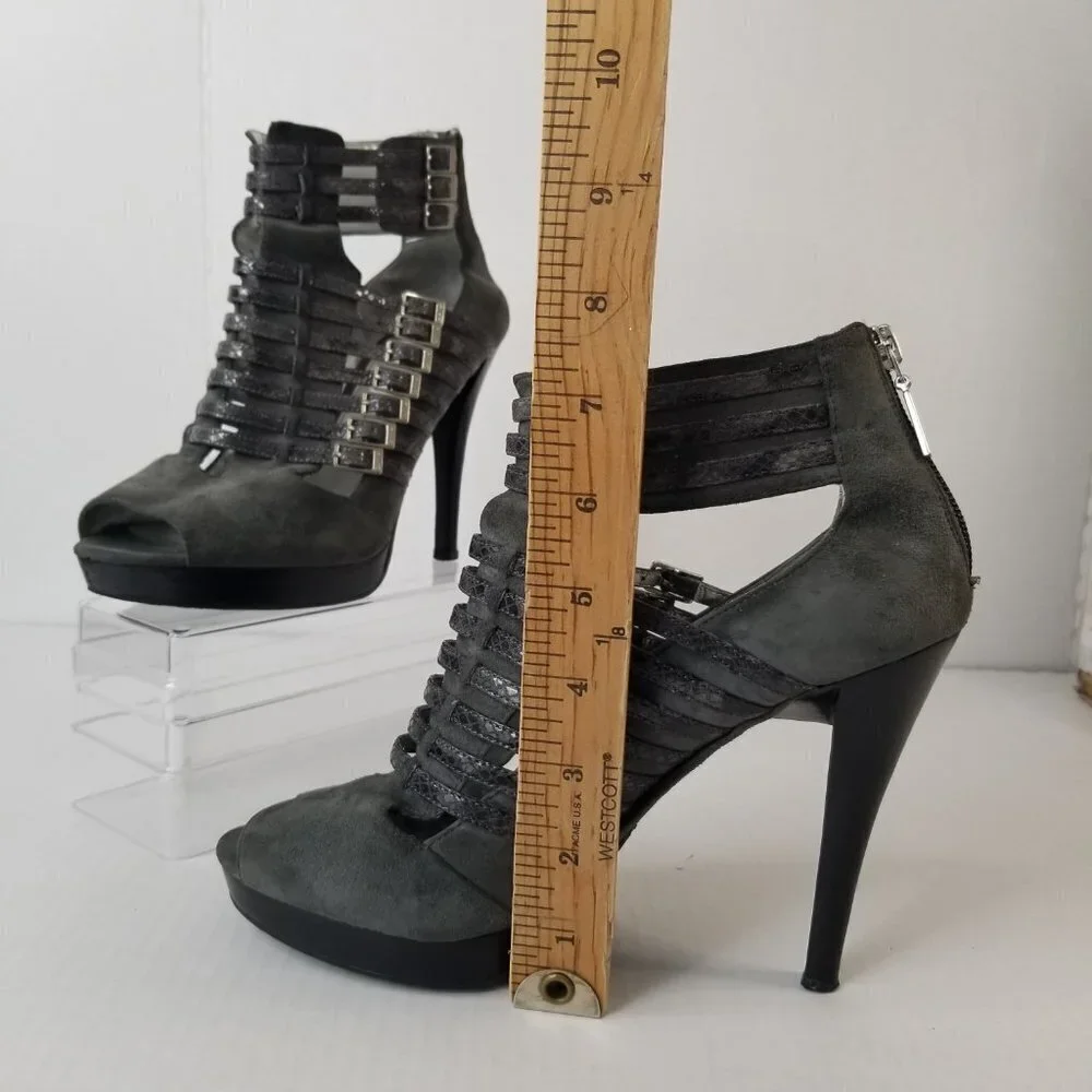 Calvin Klein Danica Platform Stiletto Heels Pumps Grey Suede Date Night Sz 9.5 - Picture 4 of 16
